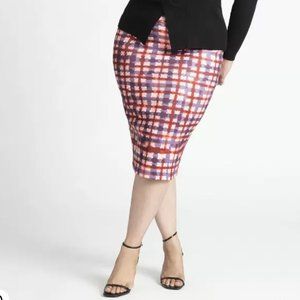 NEW Neoprene Pencil Skirt Scuba Plaid sketched  NWT 14 Eloquii